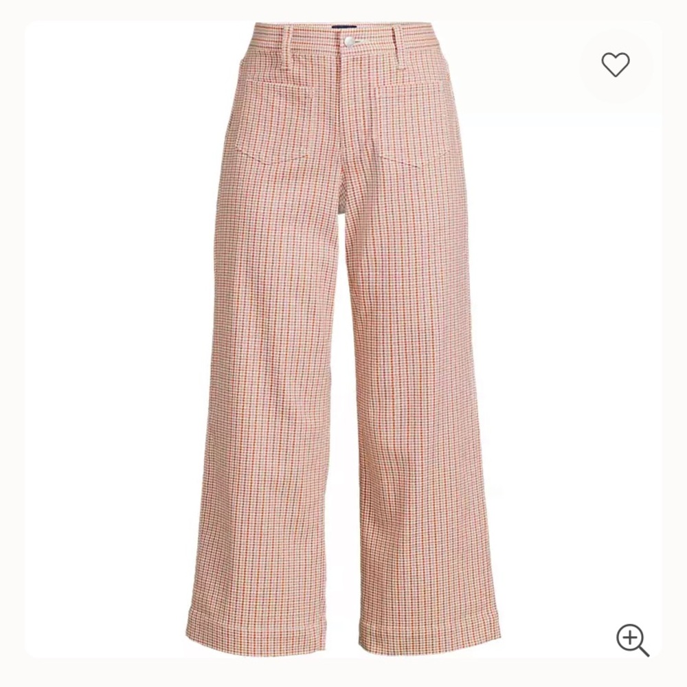 NWT Lands End Women's Printed Twill High Rise 5 Pocket Wide Leg Crop Pants sz 14